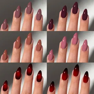 144pcs Almond Shape Medium Long Nail Tips Gradient Design, Glossy Acrylic False Nails Nail Extension Art Set with Storage Box for Women Girls