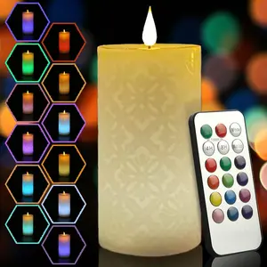 LED Color Changing Candle with Remote Timer 6" Electric Multi Colored Flameless Candle  Operated Round  Flickering Pillar Votive Candle for Halloween Christmas Wedding Party Decor