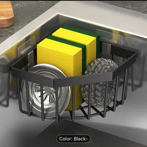 Durable Plastic Space Saving Kitchen Sink Organizer Heavy Duty Triangle Drainer Basket Black Color