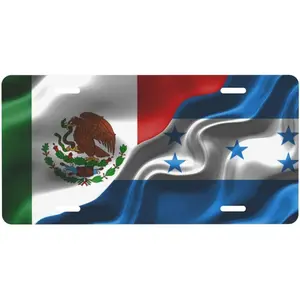 Mexico Mexican Mex and Honduras Hondurans Flag Aluminum License Plate Fashion Golf License Plate Car Decoration 6x12 Inches Family Front License Plate 4-Hole