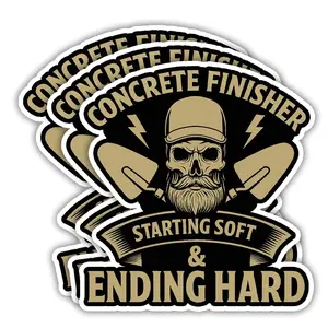 Funny Skull Construction Worker Vinyl Decal - Self Adhesive Peel-Off Easy Multi-Size Stickers, Concrete Finisher Decor for Toolbox, Helmet Customization Gift, Self Adhesive Stickers