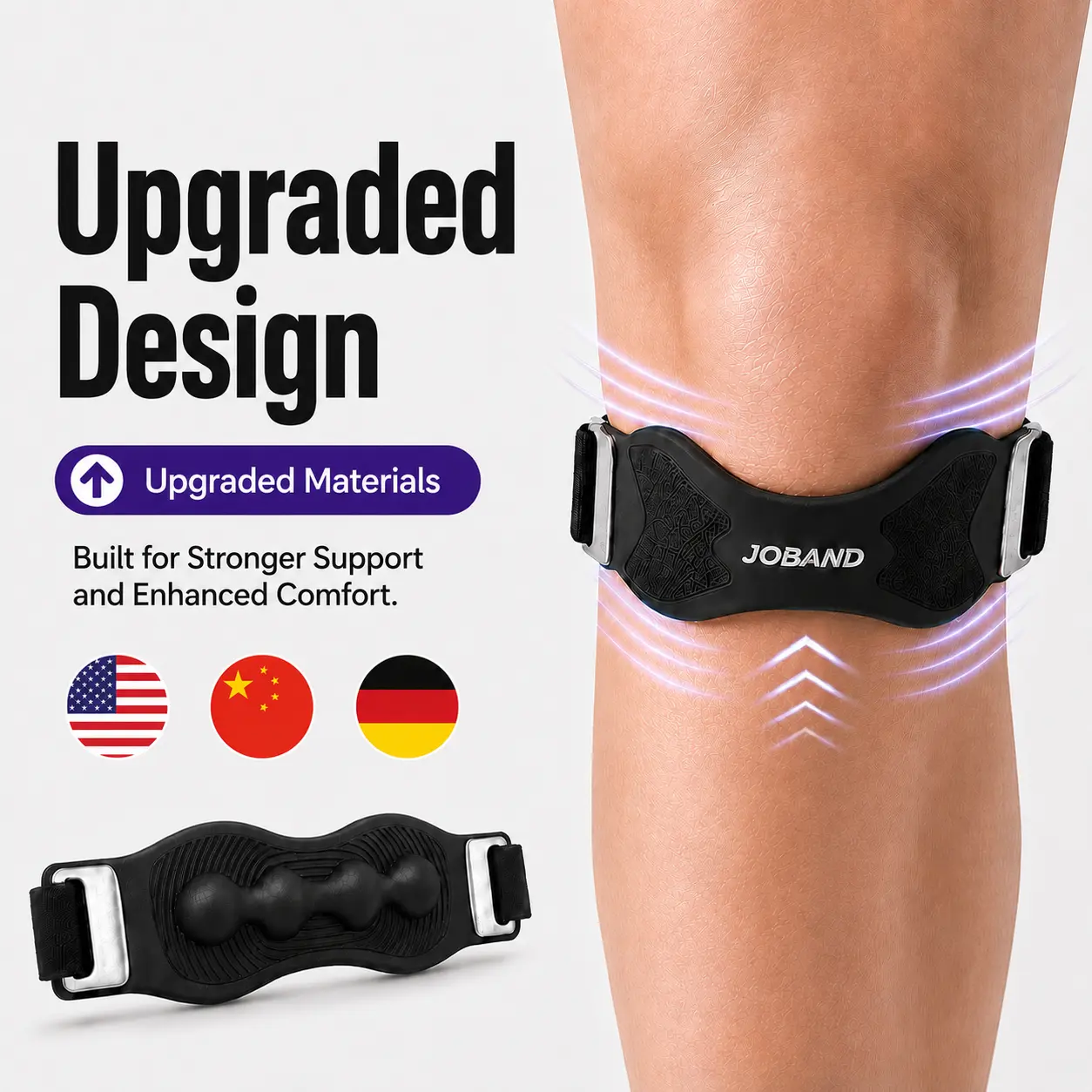 HYPICHOR Unisex Patella Band Knee Strap (2-Pack) - Adjustable Nylon/Silicone Dual-Sided Brace with Hook & Loop, 3D Multi-Point Pad, Centered Fit, Contoured Shape for Running/Basketball, Jumper's Knee, Tendonitis