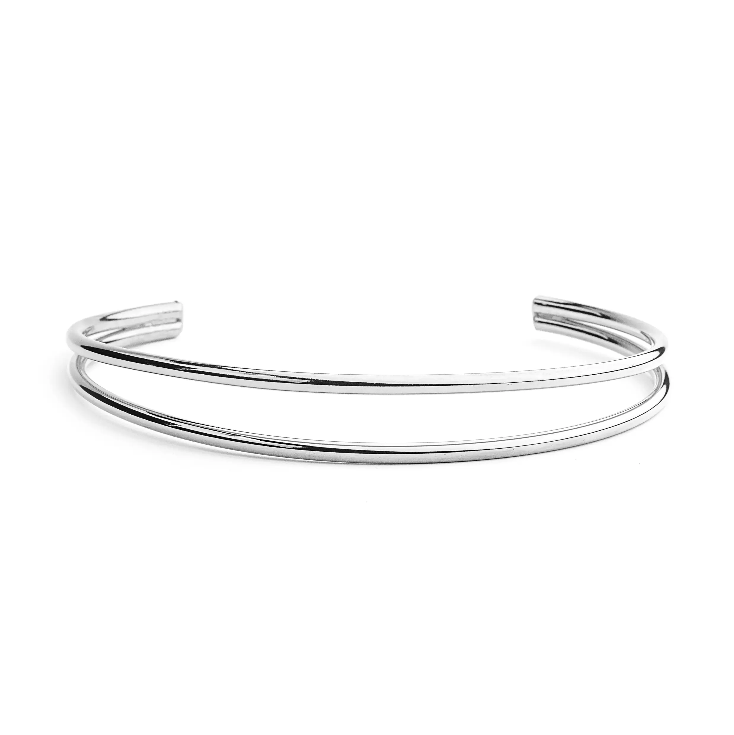 Clara Double-Layering Choker Necklace, Silver, Elegant Geometric Design, Architectural Parallel Silhouette, Contemporary Statement Styling, High-Polish Finish