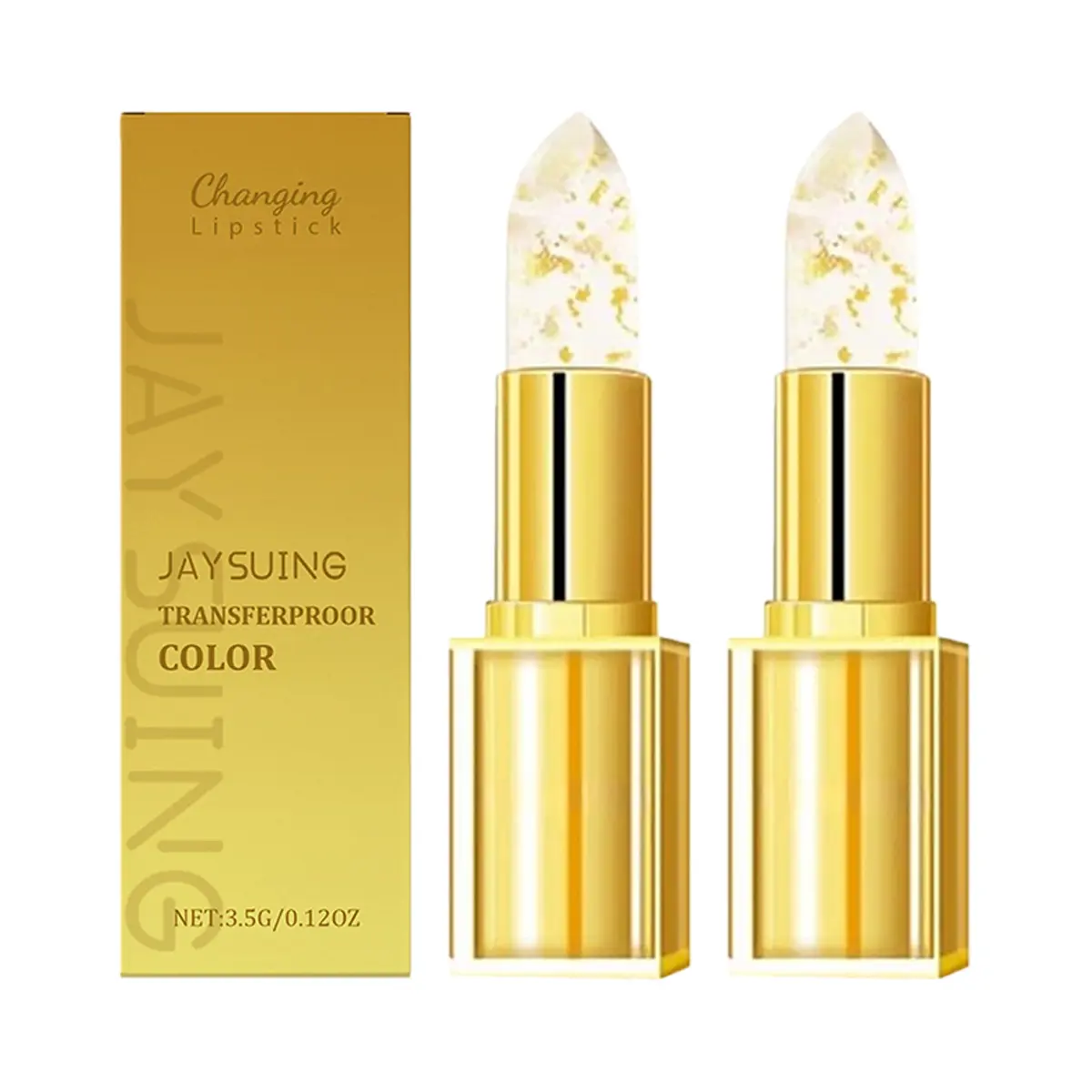 2-Pack Gold Foil Color-Changing Lipstick for Adults - Temperature-Activated Jelly Balm, Glossy Lips, Sparkly Makeup, Gold Aesthetic, Color Correction, Moisturizing Care Cosmetic, Everyday Glam, Golden Hour Glow, Glam Style, Radiant, Moisturizer, Hydrate,,