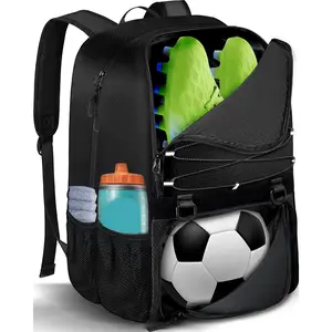 Youth Soccer Bag, Soccer Backpack with Ball Compartment, Sports Equipment Training Bags Fits Basketball Football Volleyball and Accessories, Black
