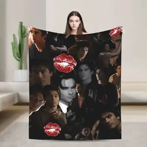 The Vampire Diaries Damon Salvatore  TV Series Blanket  Travel Flannel Throw Blanket For Outdoor Warm Soft Suitable for beds and sofas can also be given as a gift