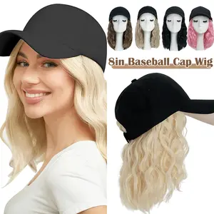 8inch/20cm Short Wave Baseball Cap Wig Hair Extensions For Women Adjustable Hat With Synthetic Wig Attached Kinky Curly Bob Hair Black Baseball Cap Soft And Breathable For Daily Outings Wear Sports Events Daily Party Wear