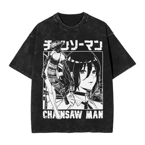 valentine shirts Casual Aki Metal Chainsaw Man  Vintage10 Washed T Shirt Men O-neck Short Sleeve Tops Denji Makima Aki Kobeni Cotton Summer Tops