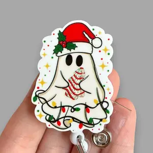 Glitter My Badge Halloween Christmas ghost nurse badge reel for nurse and hospital workers. Badge clip Badge pull - Retractable swivel clip with a 360 rotation. Great gift for coworker.