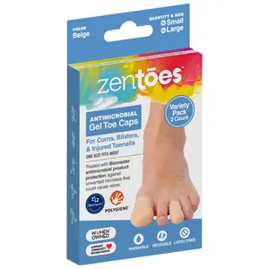 Antimicrobial Gel Toe Caps, Beige, Small & Large-2 Pack