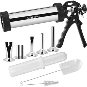 4rd Gen 2.1LB Jerky Gun Kits, Jerky Maker Gun, Beef Jerky Gun, Stainless Steel Sausage Stuffer Jerky Making Gun with 5 Stainless Nozzles, 2 Cleaning Brushes, 1 Stomper