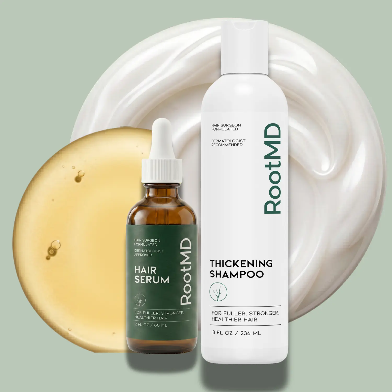 RootMD Hair Thickening Set - 2-Step System with Rosemary Natural Thickening Shampoo & Growth Serum, Dermatologist Recommended Hair Care Products, Natural Shampoo, Pumpkin, Rosemary Oil, Thicker Hair