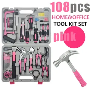 108-Pc Heavy-Duty Pink home use Tool Set for Women. Ladies, Take Control! All-in-one kit with hammer, screwdrivers, pliers, wrenches & more. Metal construction,  sturdy case. Perfect for household DIY & repairs. An ideal gift for her. Screwdriver Tool Set