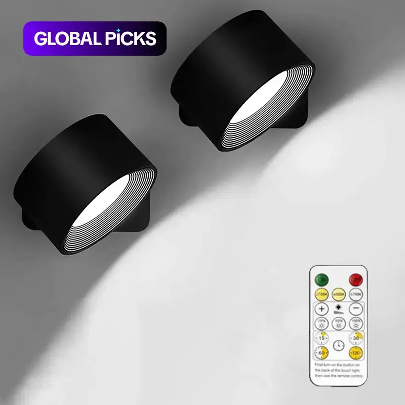 USB Rechargeable 360° Adjustable LED Wall-Mounted Night Light with Remote Control, Indoor Decorative Home Lighting Bedroom Lighting Wall Light for Bedroom, Display Wall, Cabinet and Hallway #GLOBAL PICKS