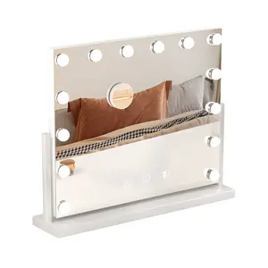 Explorinox Makeup Mirror with 14 LED Bulbs, 22 x 17” Lighted Vanity Mirror with 3 Color Lights for Bedroom, 10X Zoom Magnifying, Touch Control, AC-Powered, Tabletop Mount Cosmetic Mirror