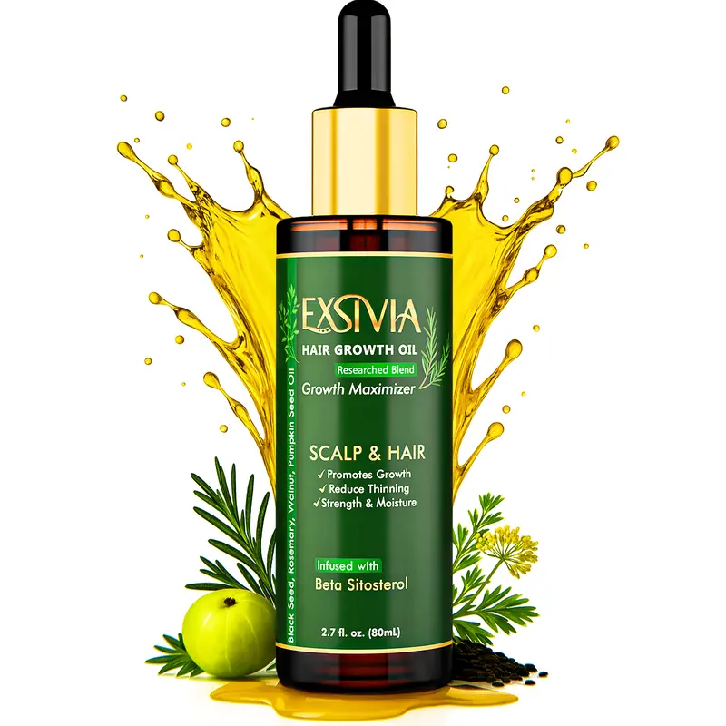 EXSIVIA Hair Growth & Strengthening Oil 80ml Infused with Beta-Sitosterol & Rosemary CO₂ for All Hair Types - Moisture Hydrating & Root Enhancer Formula Thicker Stronger Hair Repair Hydrate Moisturizer Scalp Growth Oil Thickening Regrowth Formula
