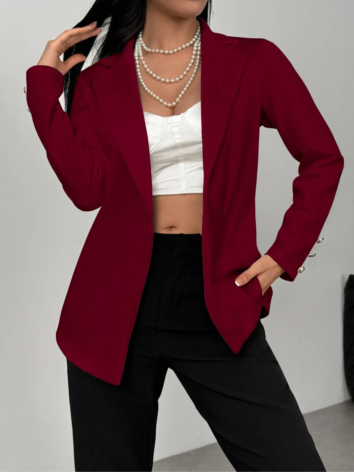 Women's Fall Winter Long Sleeve Buttoned Blazer Jacket, Soft Warm Fitted Casual Outerwear for Work Commute Daily Shopping