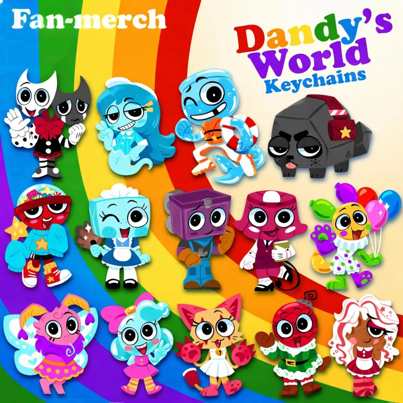Toon Keychains | Razzle & Dazzle, Connie, Finn, Coal, Gigi, Tisha, Boxten, Brightney, Looey, Flutter, Poppy, Scraps, Ginger, roblox, dandys world, roblox dandy world for bag, key, gift for fan