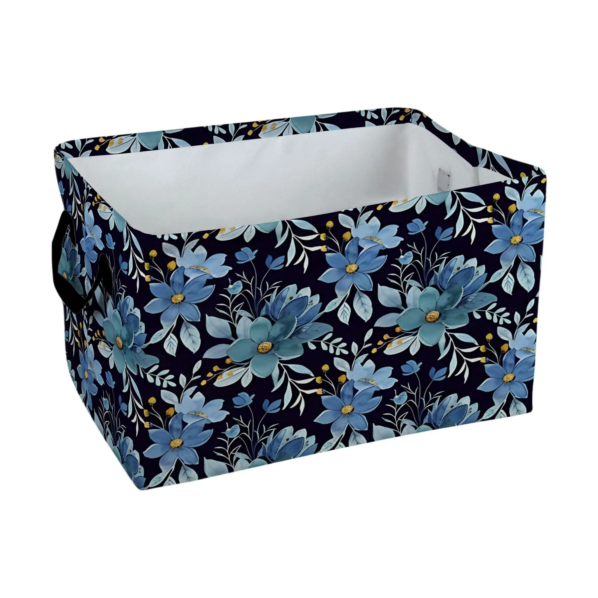Blue Floral Print Storage Baskets Storage Boxes Home Decor Storage Clothes Organization And Storage Home Decor Storage Holiday Gifts, Shelf Baskets, Organizer for Clothes, Toys, Books,Storage Basket Laundry Basket with Handle, Laundry Baskets