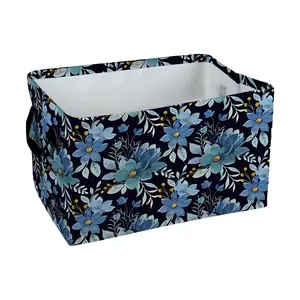 Blue Floral Print Storage Baskets Storage Boxes Home Decor Storage Clothes Organization And Storage Home Decor Storage Holiday Gifts, Shelf Baskets, Organizer for Clothes, Toys, Books,Storage Basket Laundry Basket with Handle, Laundry Baskets