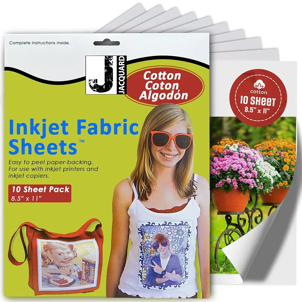 10-Pack 8.5x11 Inch Inkjet Ready 100% Cotton Printable Fabric Sheets with Easy-Peel Backing for Quilting, Home & House Decor, Whimsical Home Decor, Personalized Gift (Textiles & Sewing Supplies)