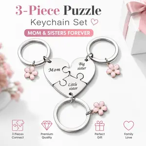 3-in-1 Connected Hearts Family Puzzle Keychain Set  Matching Heart Keychains, Meaningful Keepsake Gift for Family Members mom