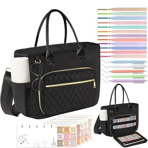 Large Bible Bag Case Cover for Women with Shoulder Strap, Bible Study Supplies Journaling Kit Carrying Case with 75 Tabs, 12 Highlighters and 5 Gel Pens, Christian Gifts for Women