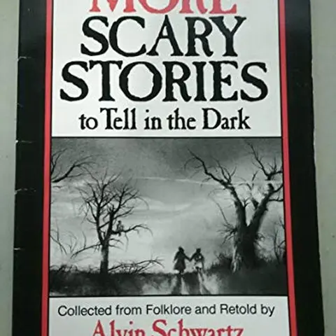 Used Horror Folklore Fiction Book - "More Scary Stories to Tell in the Dark" by Alvin Schwartz, English Soft Cover Trade Paperback, 0.22 lb Very Good Used-Book with Alarming Horror Tales, Dark Revenge Themes