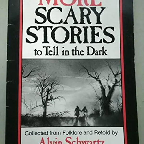 Used Horror Folklore Fiction Book - "More Scary Stories to Tell in the Dark" by Alvin Schwartz, English Soft Cover Trade Paperback, 0.22 lb Very Good Used-Book with Alarming Horror Tales, Dark Revenge Themes