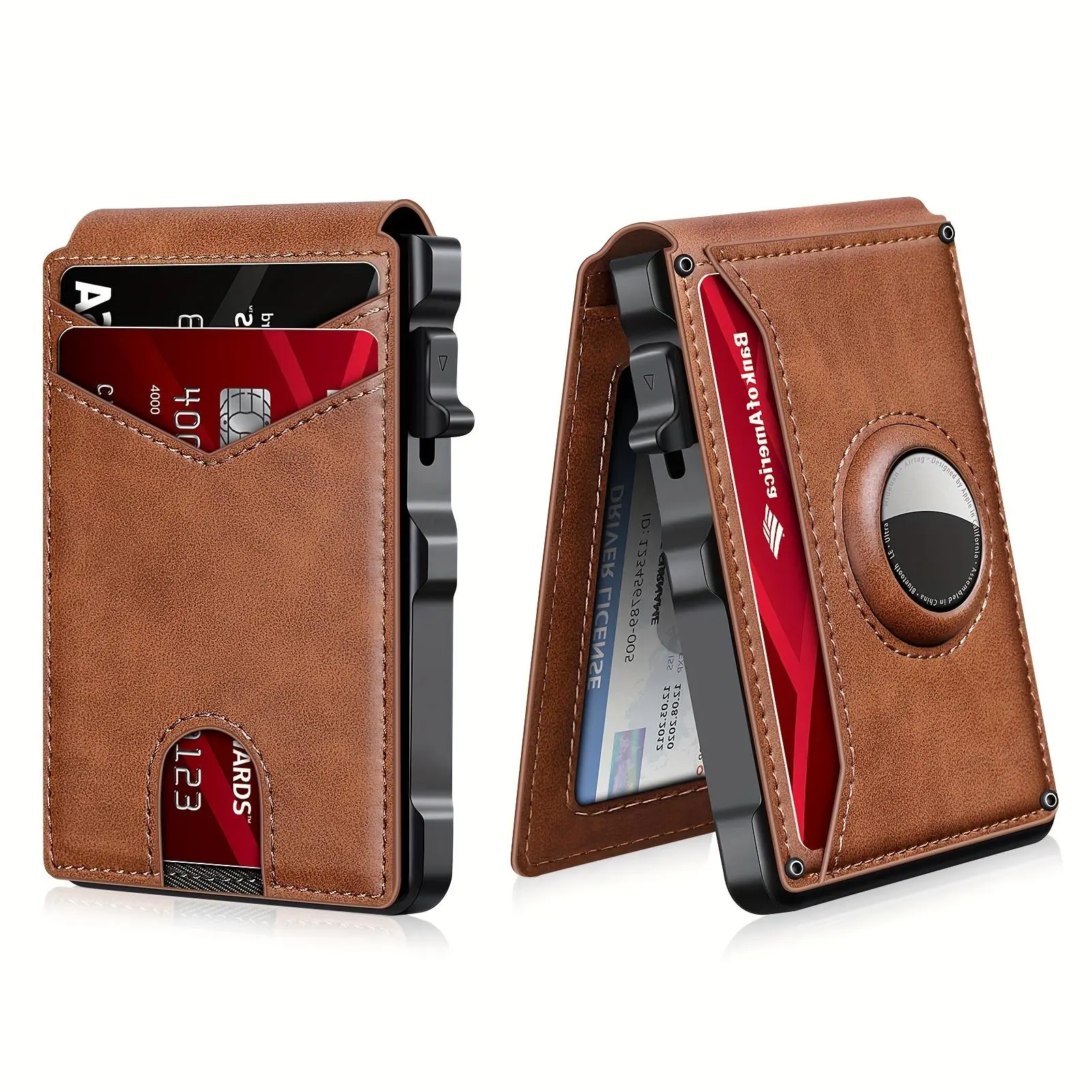 Airtag Wallet For Men, Men's Smart Wallet For Air Tag RFID Blocking, Carbon Fiber Minimalist Bifold Pop Up Aluminum Alloy Credit Card Case Holder With ID Window