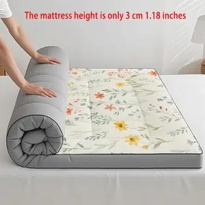 Modern Foldable Mattress with Watercolor Floral Print, Portable 1.57 Inch Thick, Easy Clean Polyester Fabric, Multi-Functional Bedding