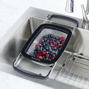 The Stainless Steel Expandable Over the Sink Colander with Rubber/Silicone Black Accents 24N4Y20W