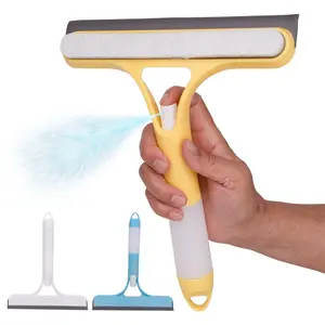 3-in-1 Window Cleaning Multi-Tool Glass Squeegee with Spray Blade & Scrubber Pad Yellow Lightweight Rubber Blade Streak-Free Compact Extendable Hand for Efficient Cleaning
