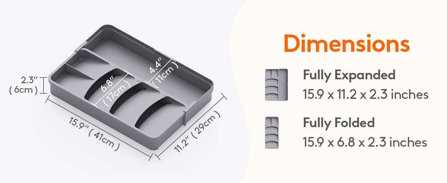 Lifewit Silverware Organizer, Expandable Utensil Tray for Kitchen Drawer, Adjustable Flatware & Cutlery Holder, Compact Plastic Design