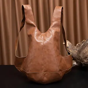 [Ergonomic Faux Leather Backpack] Dark Brown Ergonomic Faux Leather Backpack - Solid Color Daypack with Zipper Closure, Soft Shell, Stash Pocket, Wipe-Clean Insect-Themed Durable Design Ideal for School, Casual Use & Outdoor Activities