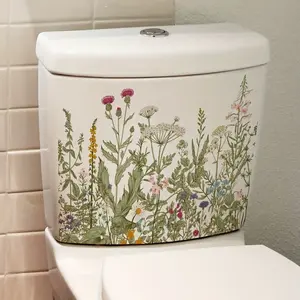 1pc Green Plant Flower Toilet Lid Decal, Removable Self Adhesive Toilet Sticker, Creative Plastic Toilet Cover Decorative Wall Sticker, Bathroom Decor asethetic room decor, home decor