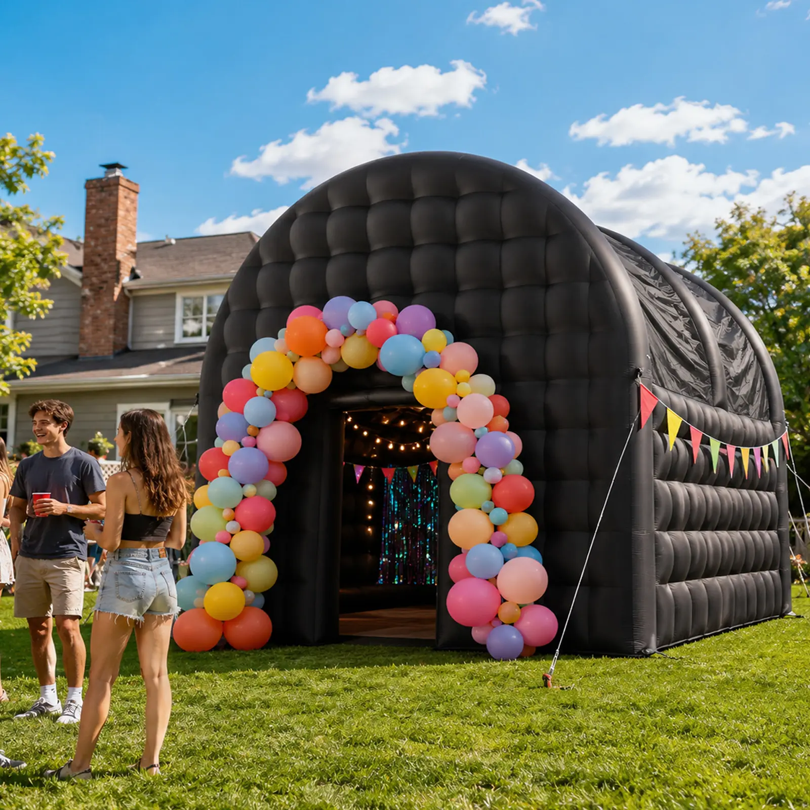 Black Inflatable Night Club 14.7x14.7x13.7Ft Disco Cube Gazebo Event House with Logo Area Portable Inflatable Party Tent for Birthday, School Events, Backyard Party, Rental Business