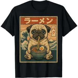 Funny Kawaii Ramen Pug Japanese Noodles Pug Eating Ramen T-Shirt