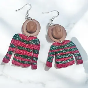 Halloween Freddy Krueger Polymer Clay Dangle Earrings