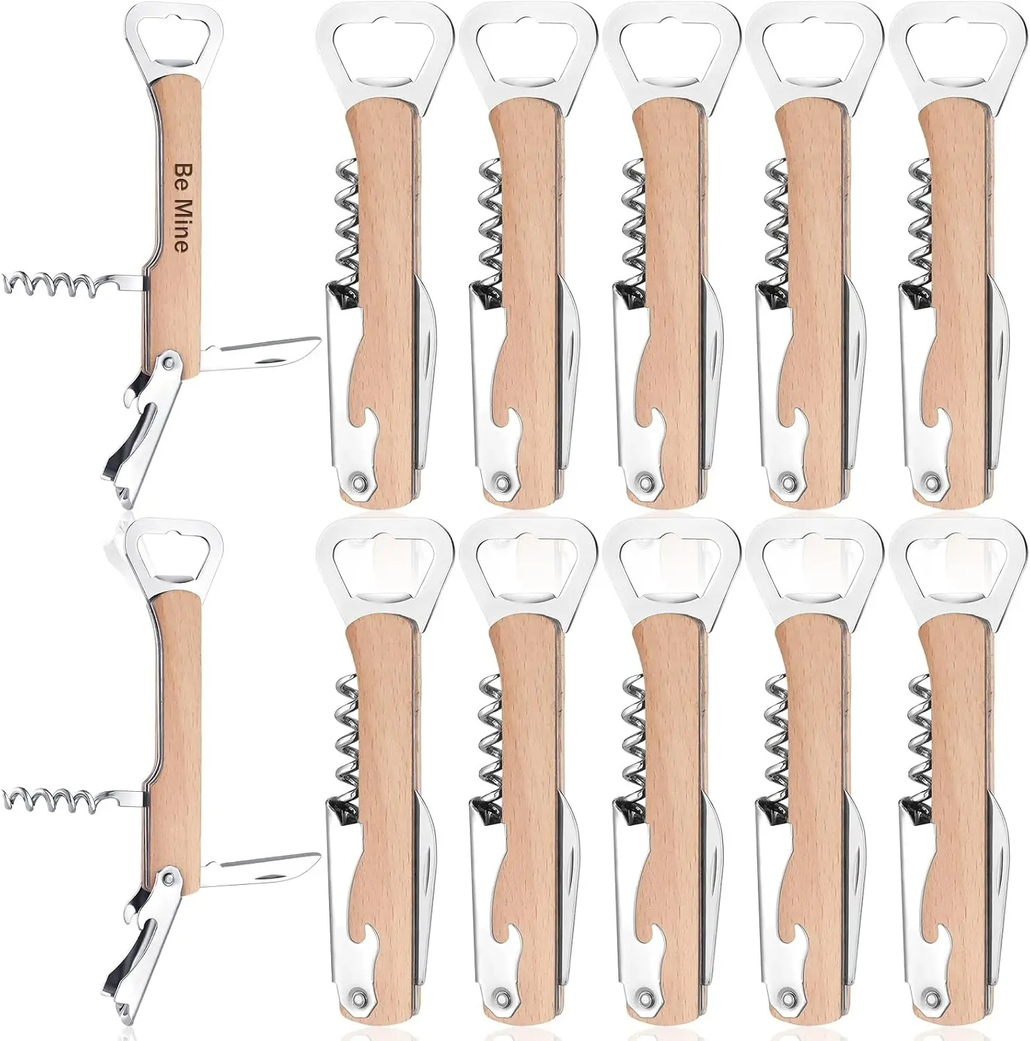 12 Pcs Wood Wine Bottle Opener Bachelor Groomsmen Gift 4 in 1 Corkscrew Wine Opener with Foil Cutter Blank DIY Engraving Gift for Wedding Proposal Party Favors(Khaki) Gift
