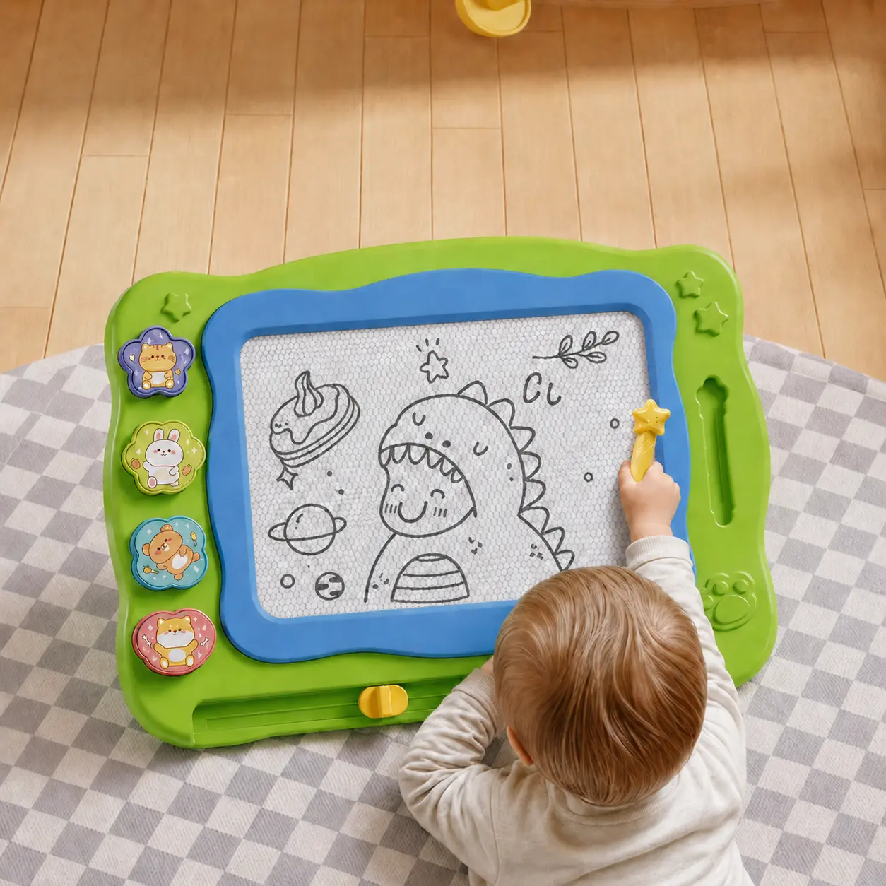 Unisex Magnetic Doodle Board for Kids, Toddler-Friendly, No Battery Needed, Includes Stamps & Drawing Pens, Reusable, Lightweight & Portable, Professional Early Education Creative Learning Toy for Age 3+