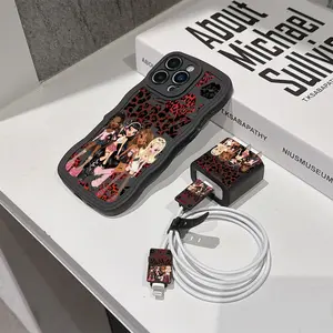 5 Piece Set Fashion Cute Leopard Print Phone Case, Charger Head Cover, Cable Protector, Storage Rope, Anti-Drop Tpu Case for iPhone Accessories