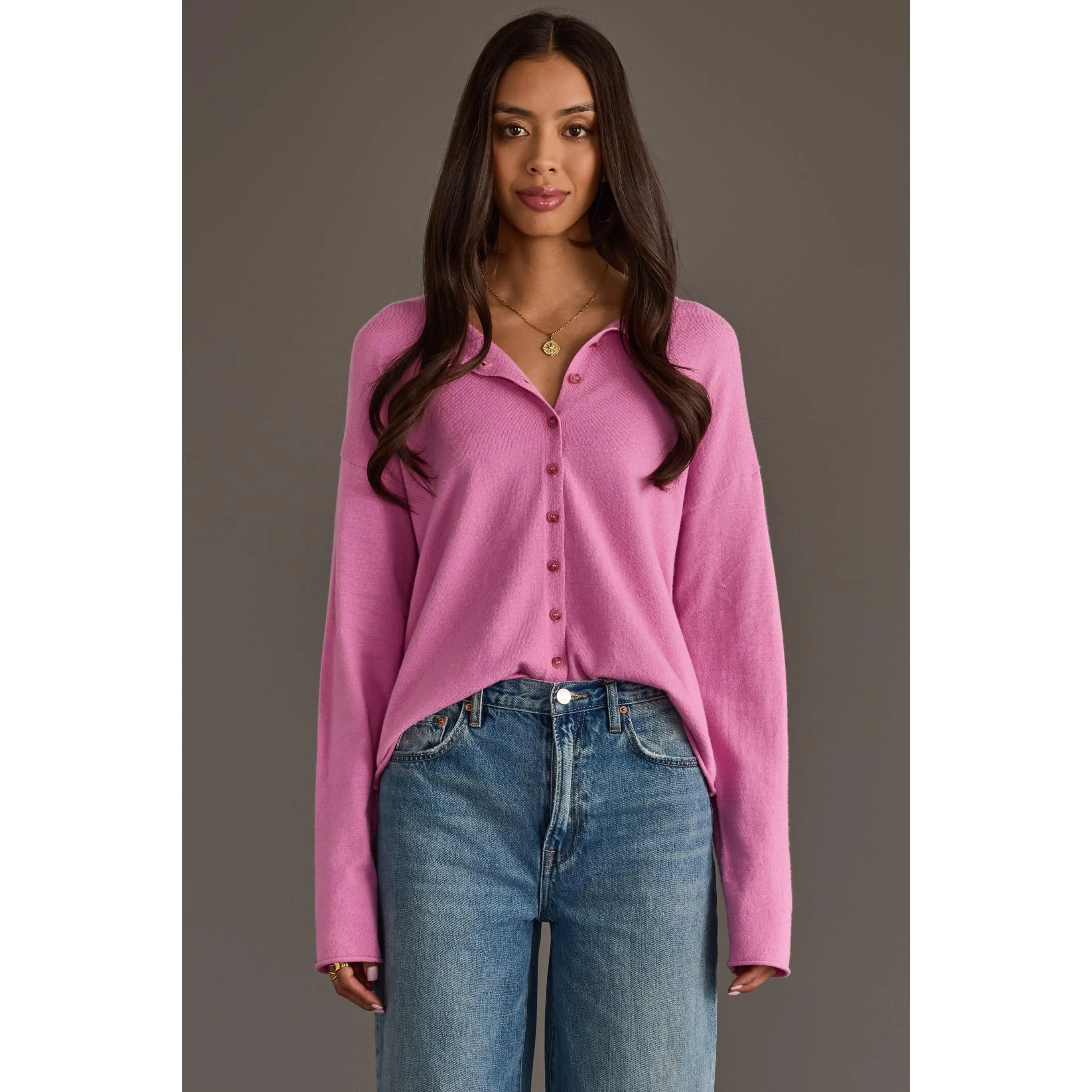 Fuchsia Button Up Cardigan