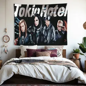 Tokio Hotel Band In Futuristic Gear Tapestry - Soft Peach Beige Polyester Wall Hanging, Lightweight and Machine Washable Home Decor, Suitable for Bedroom, Living Room, Dormitory - 140-160 gsm, No Power Required, Album Cover Wall Art