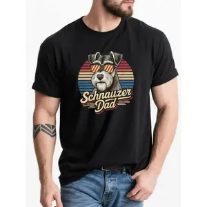 Minimalist Graphic Tee Featuring a Schnauzer Dog Print, Perfect for Summer. This Relaxed Fit Men'S T-Shirt Is Made of 100% And Comes in Black with a Fun Crew Neck And Short Sleeves, Graphic Tee For Men, T-shirt For Men, Funny Tshirt, Men Clothe