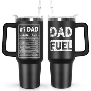 Ceovfoi 40 oz Dad Fuel Tumbler with Handle Lid and Straw,Black Dad Stainless Steel Cups Mug water Botter,Fathers Day Gift For Dad from Gaughter