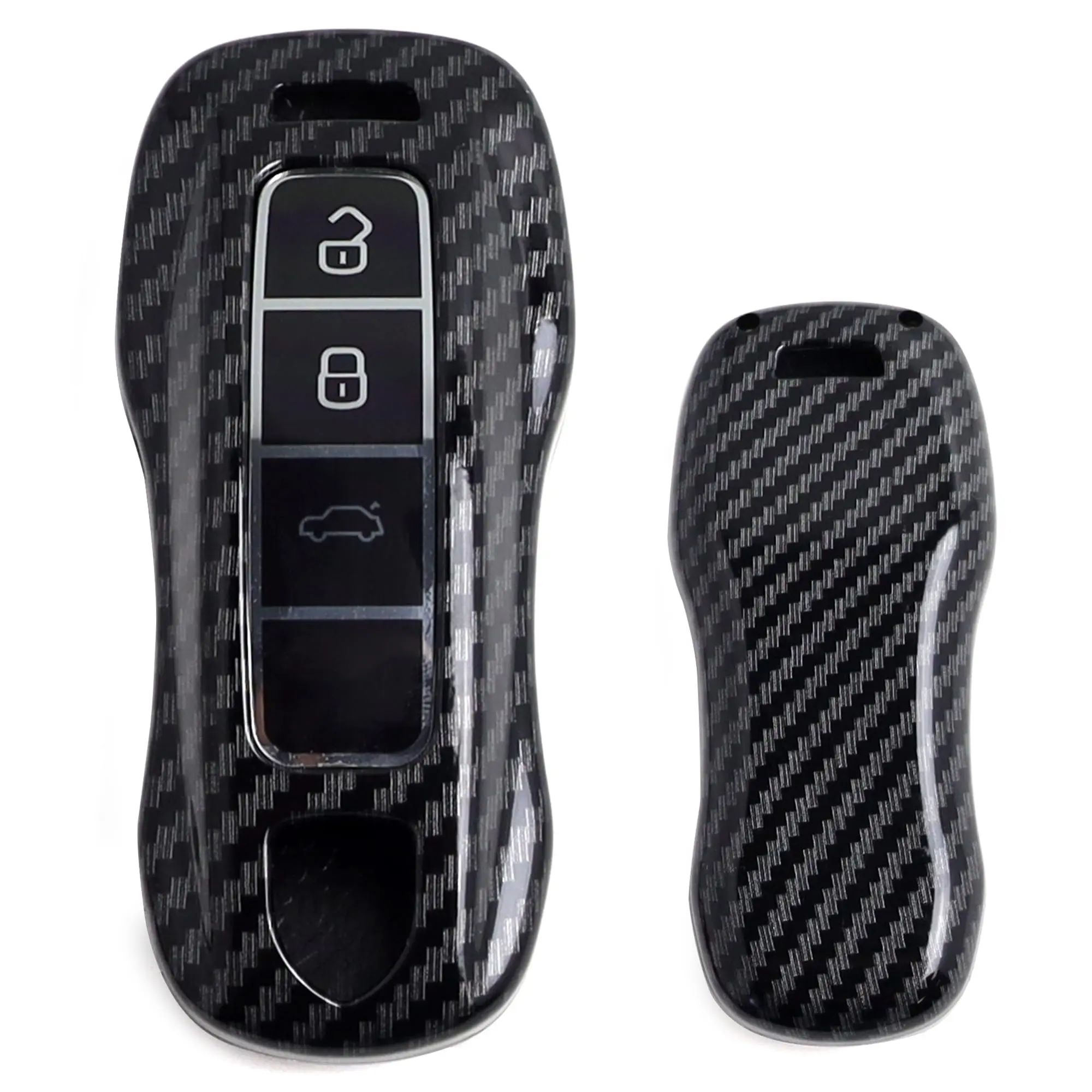 iJDMTOY Glossy Black Carbon Fiber Finish Hard Plastic Key Fob Case For Porsche 2017-up Panamera, 2018-2024 Macan, 2019-up Cayenne Taycan 911 Gen2 Smart Key