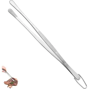 12in Long Kitchen Cooking Tweezer: 18/8 Stainless Steel Food-Grade Metal Food Tong, Flexible Pinching, Seamless-Welding, Sturdy and Non-Slip for Serving, Grilling, Frying, Baking (Round Tip)