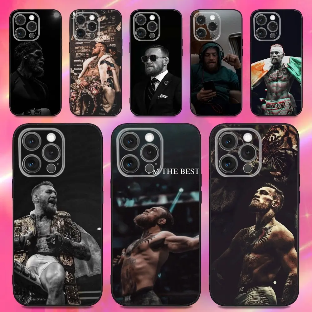 C-Conor McGregor Animal-Themed Flexible TPU Phone Case - Black Soft Silicone Cover with Protection, Easy Slide-On/Off, Resistance for iPhone 17 Air,16,15,14,13,12,11 Pro Max Plus Personalized Mobile Accessories, Impact Buffer