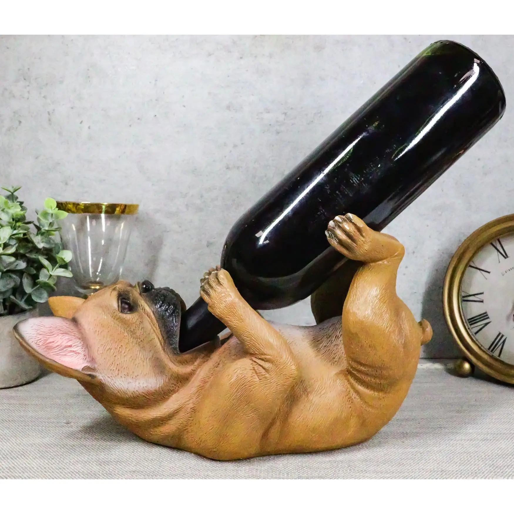 Ebros Canine Pedigree French Bulldog Frenchies Wine Oil Bottle Holder Figurine Kitchen Decor